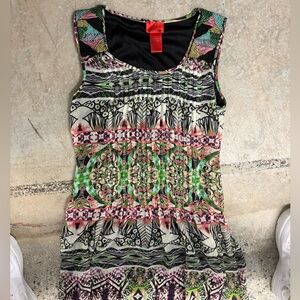 Christina V Sleeveless Printed Beaded Multicolor Dress